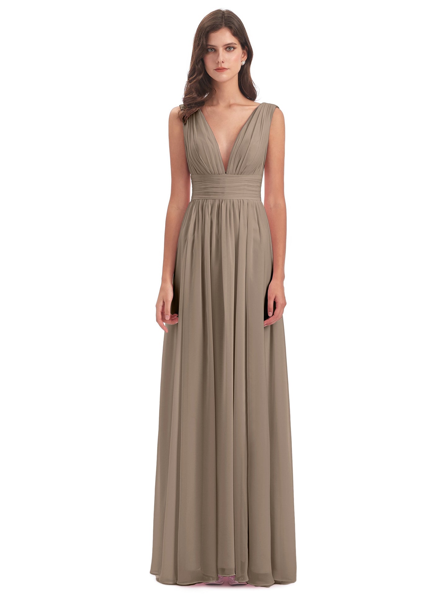 Emma Floor Length V Neck Split Chiffon Bridesmaid Dresses
