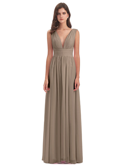 Emma Floor Length V Neck Split Chiffon Bridesmaid Dresses