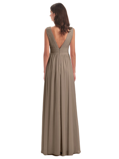 Emma Floor Length V Neck Split Chiffon Bridesmaid Dresses