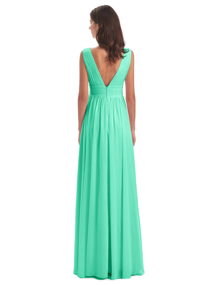 Emma Floor Length V Neck Split Chiffon Bridesmaid Dresses