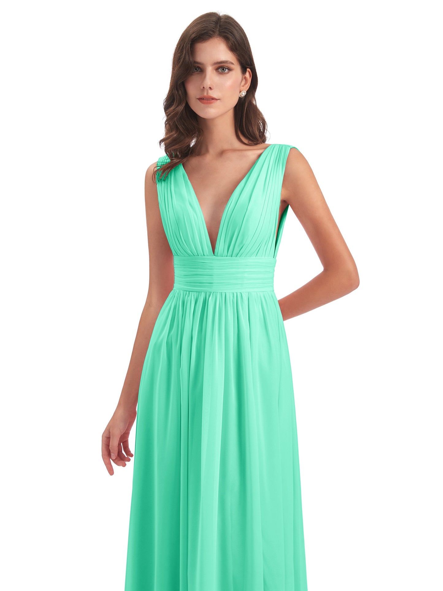 Emma Floor Length V Neck Split Chiffon Bridesmaid Dresses