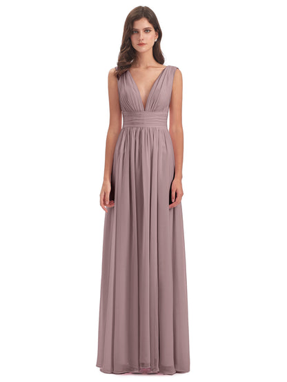 Emma Floor Length V Neck Split Chiffon Bridesmaid Dresses