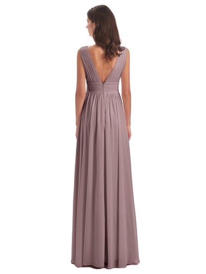 Emma Floor Length V Neck Split Chiffon Bridesmaid Dresses