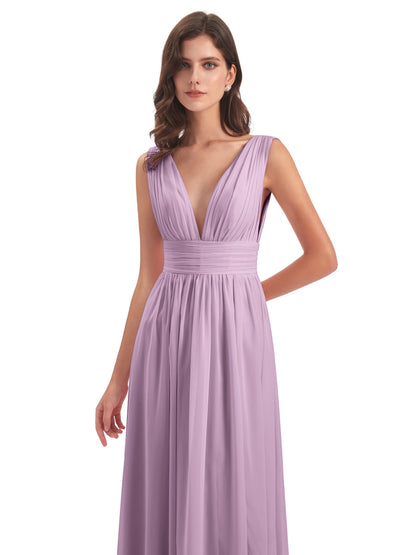 Emma Floor Length V Neck Split Chiffon Bridesmaid Dresses