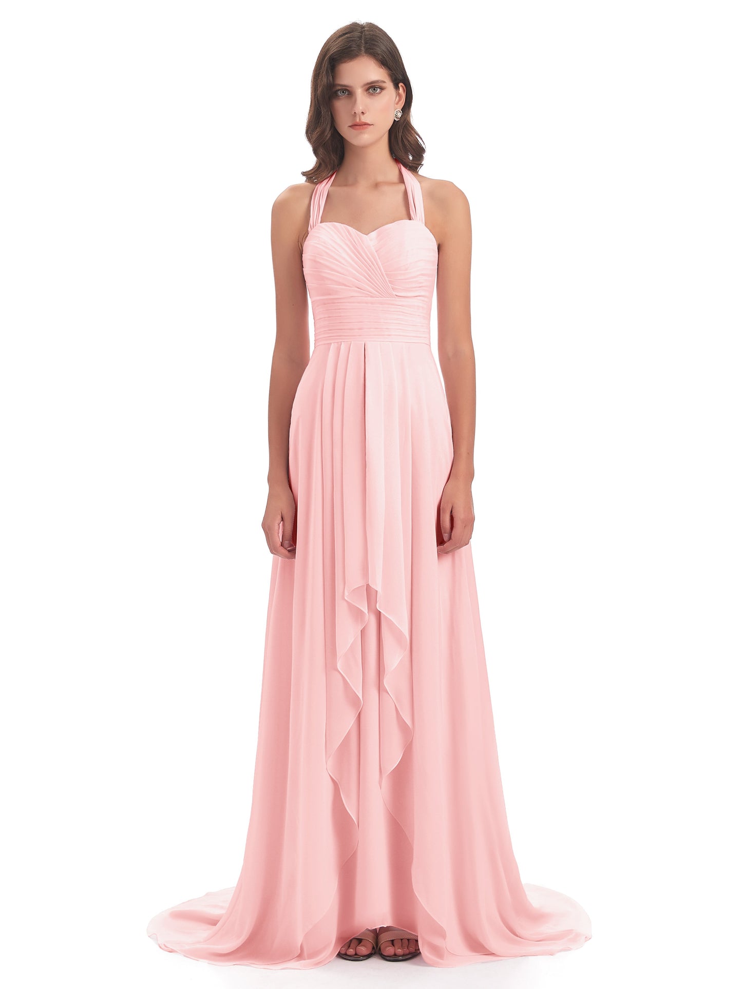 Ensley Court Train High-low Halter Chiffon Bridesmaid Dresses