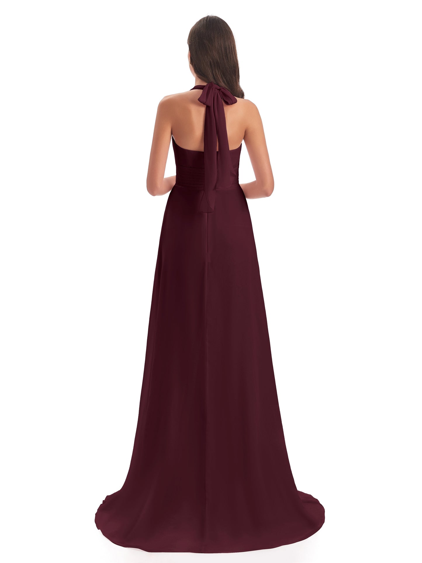 Ensley Court Train High-low Halter Chiffon Bridesmaid Dresses