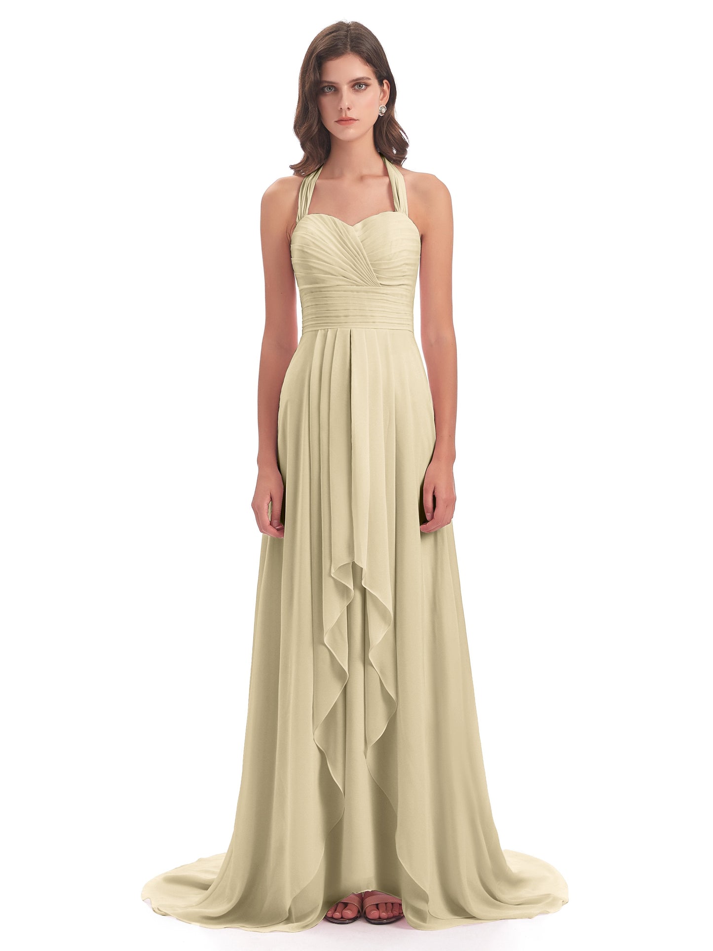 Ensley Court Train High-low Halter Chiffon Bridesmaid Dresses