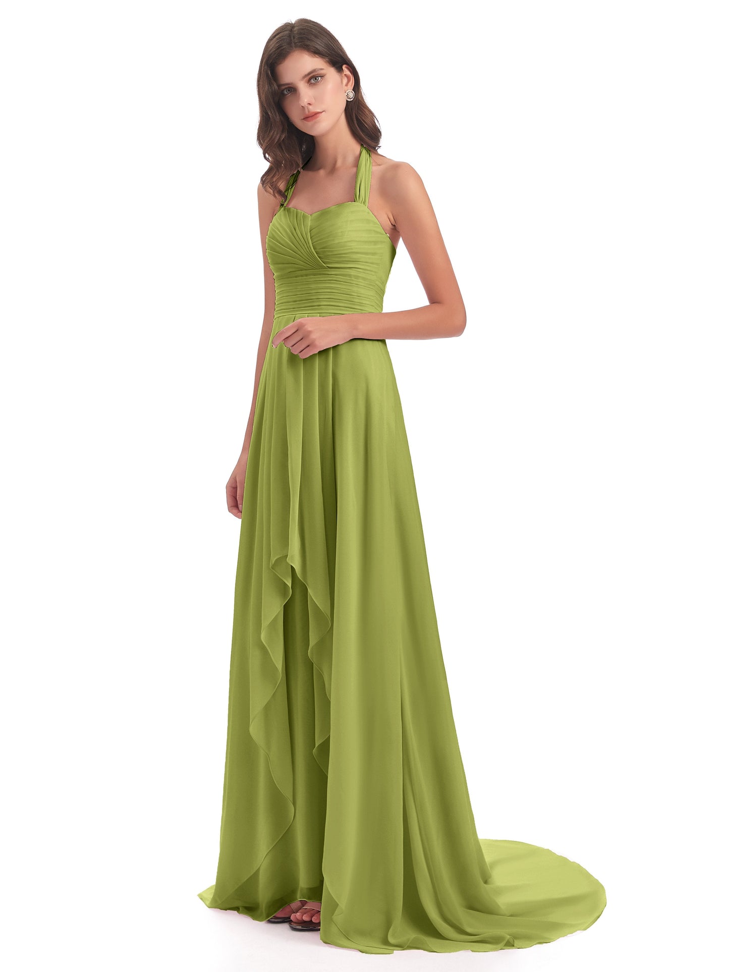 Ensley Court Train High-low Halter Chiffon Bridesmaid Dresses
