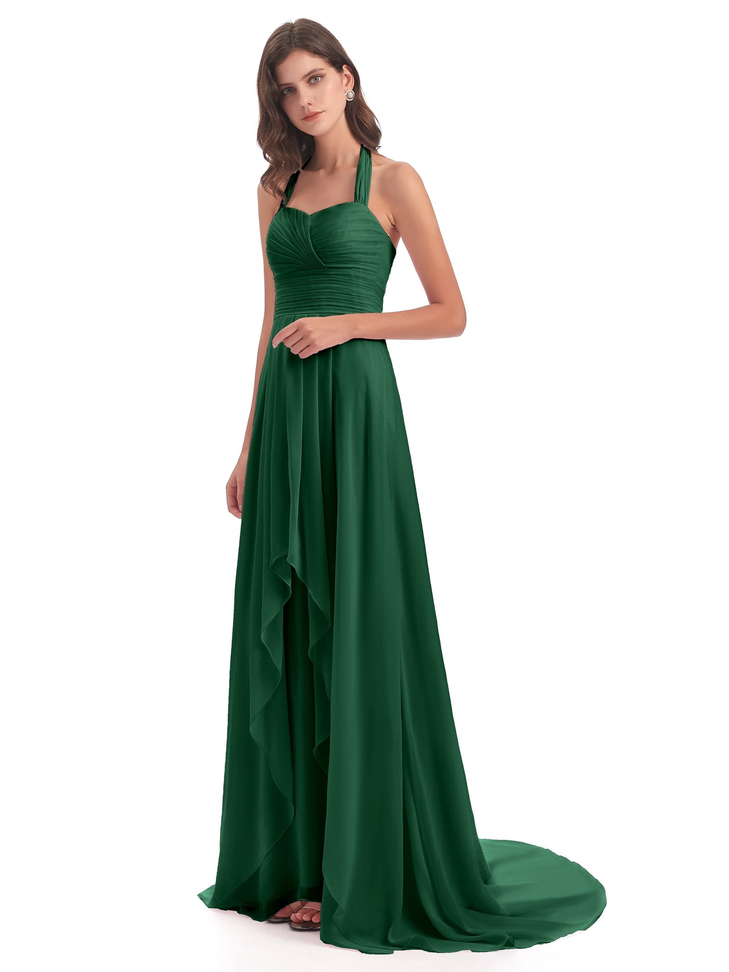 Ensley Court Train High-low Halter Chiffon Bridesmaid Dresses