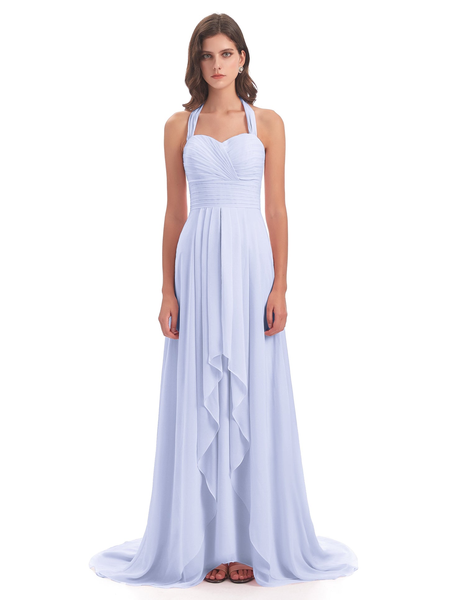 Ensley Court Train High-low Halter Chiffon Bridesmaid Dresses