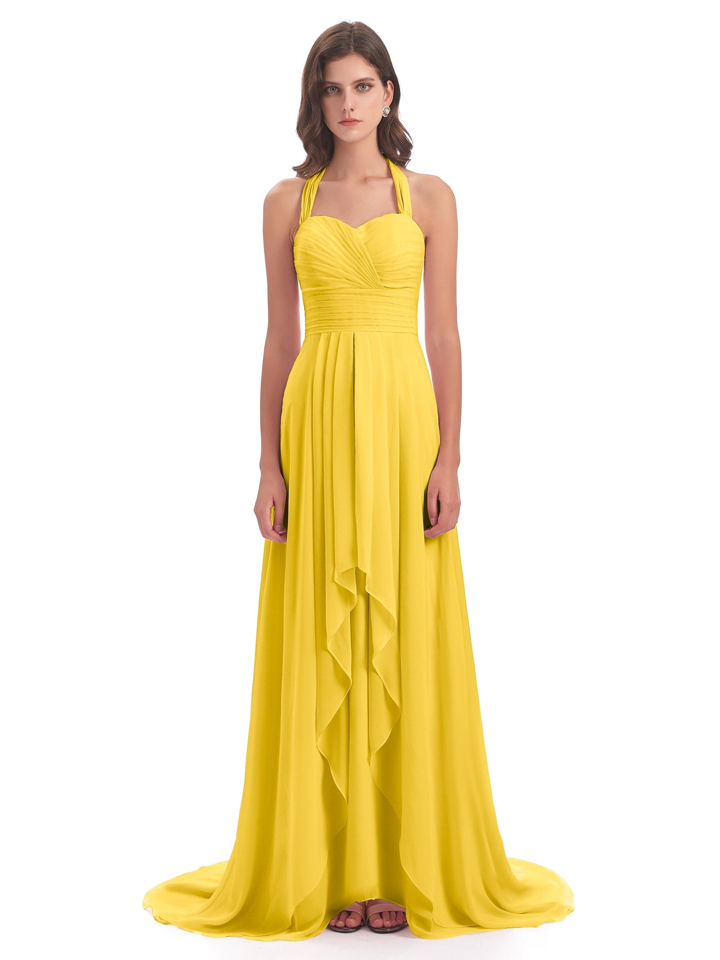 Ensley Court Train High-low Halter Chiffon Bridesmaid Dresses
