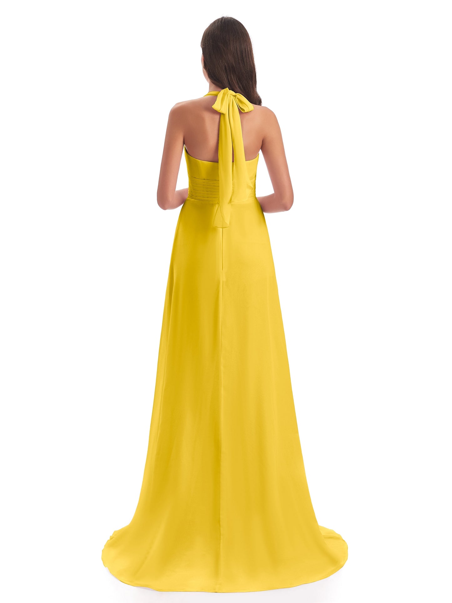Ensley Court Train High-low Halter Chiffon Bridesmaid Dresses