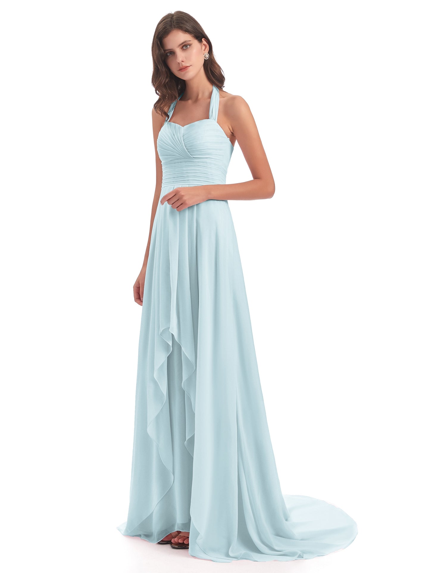 Ensley Court Train High-low Halter Chiffon Bridesmaid Dresses