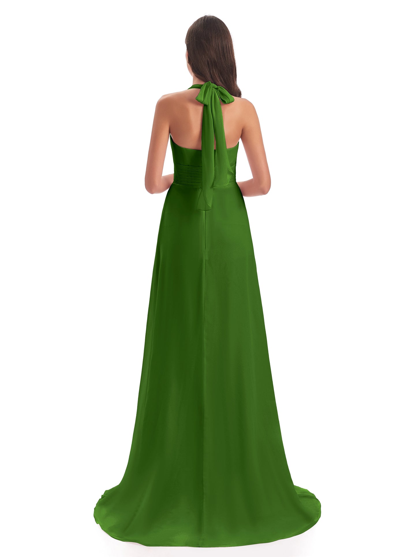 Ensley Court Train High-low Halter Chiffon Bridesmaid Dresses