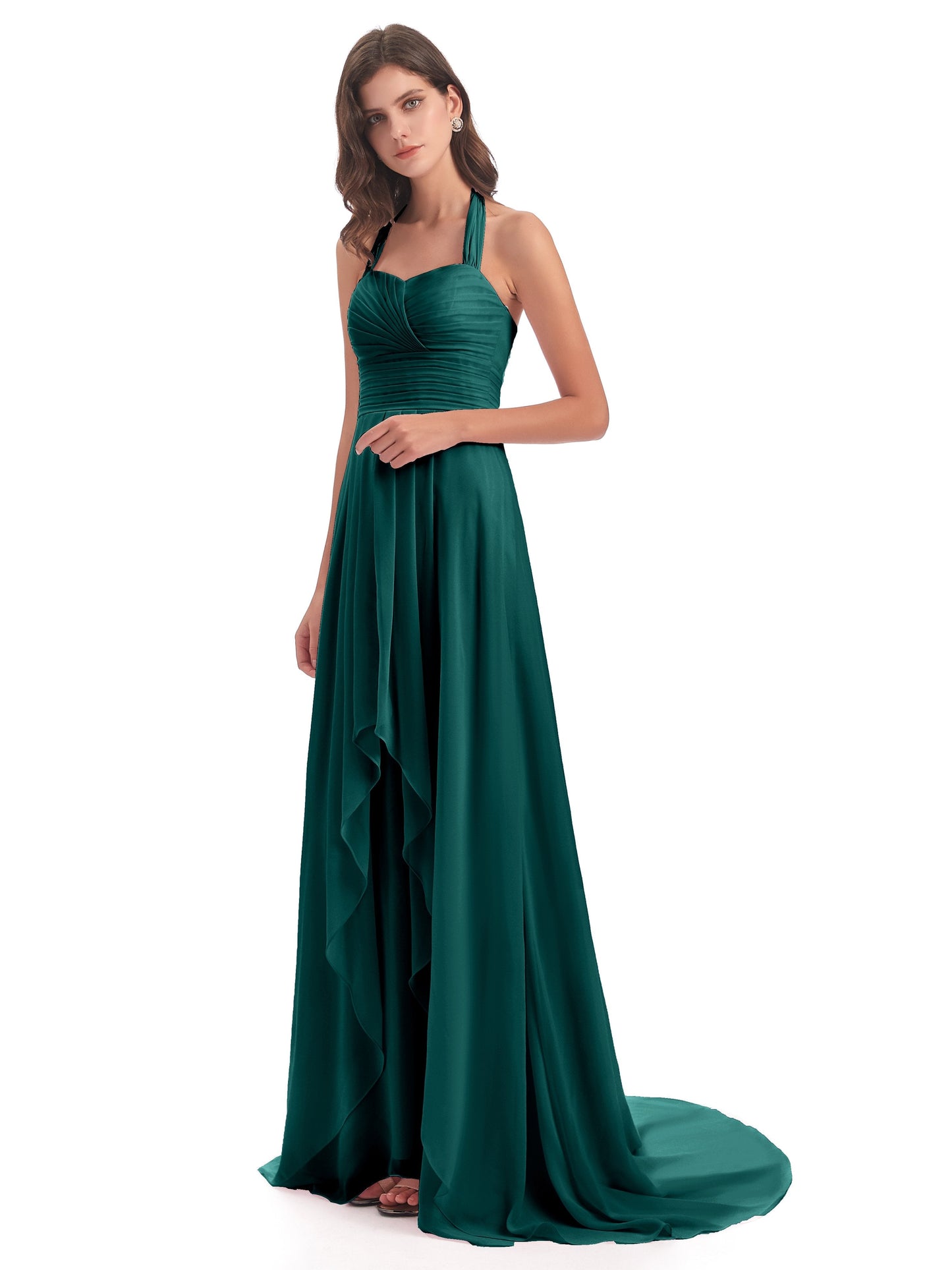 Ensley Court Train High-low Halter Chiffon Bridesmaid Dresses