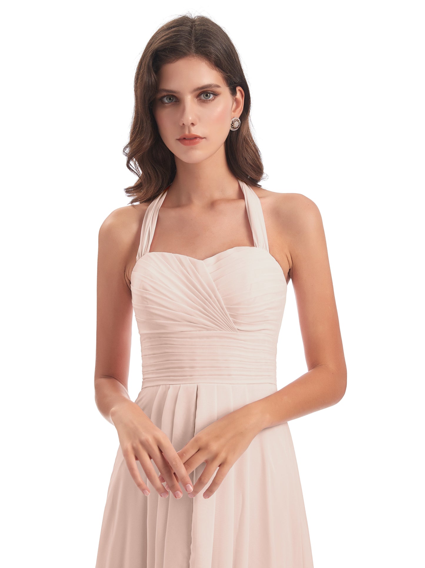 Ensley Court Train High-low Halter Chiffon Bridesmaid Dresses