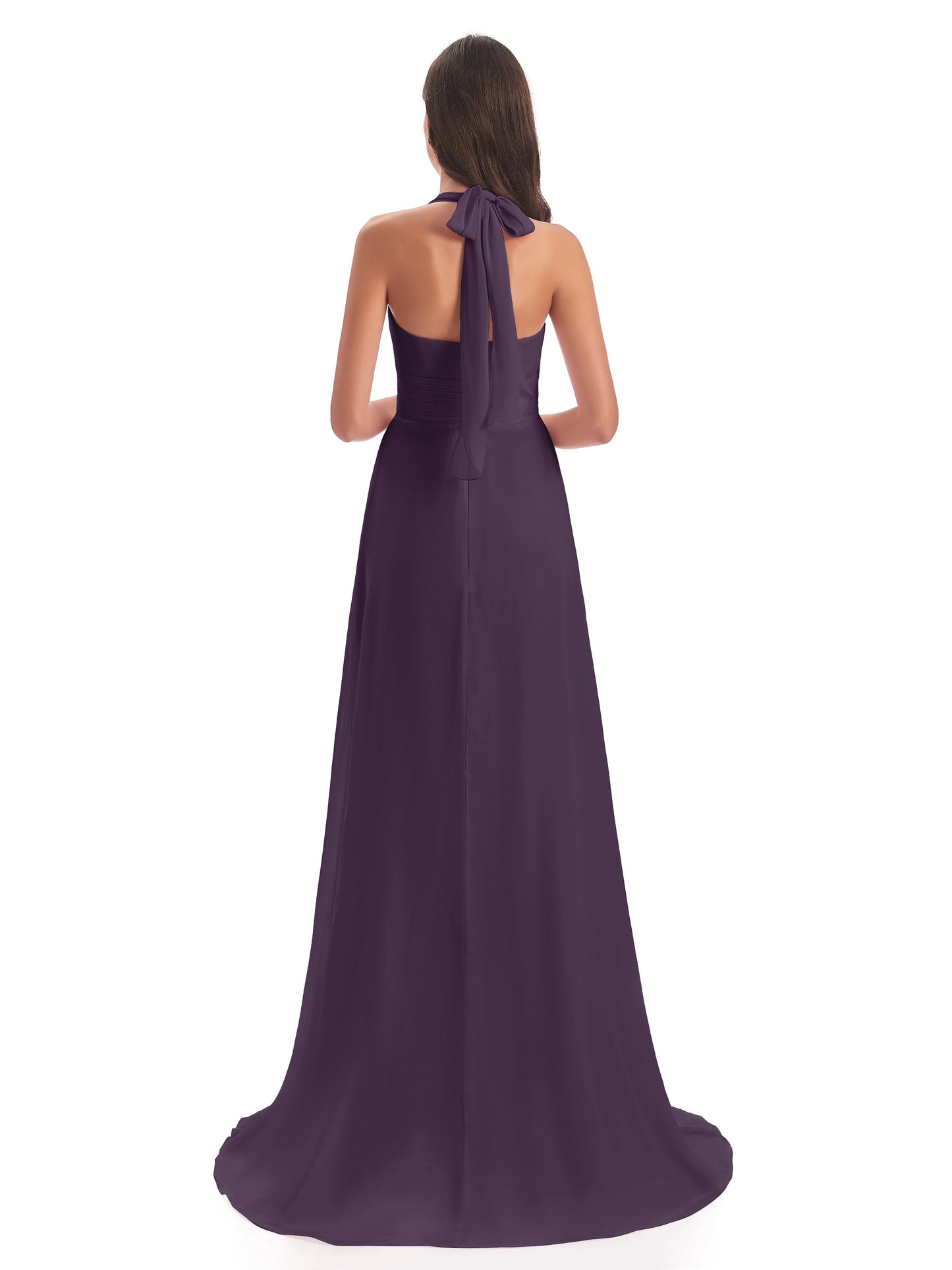 Ensley Court Train High-low Halter Chiffon Bridesmaid Dresses