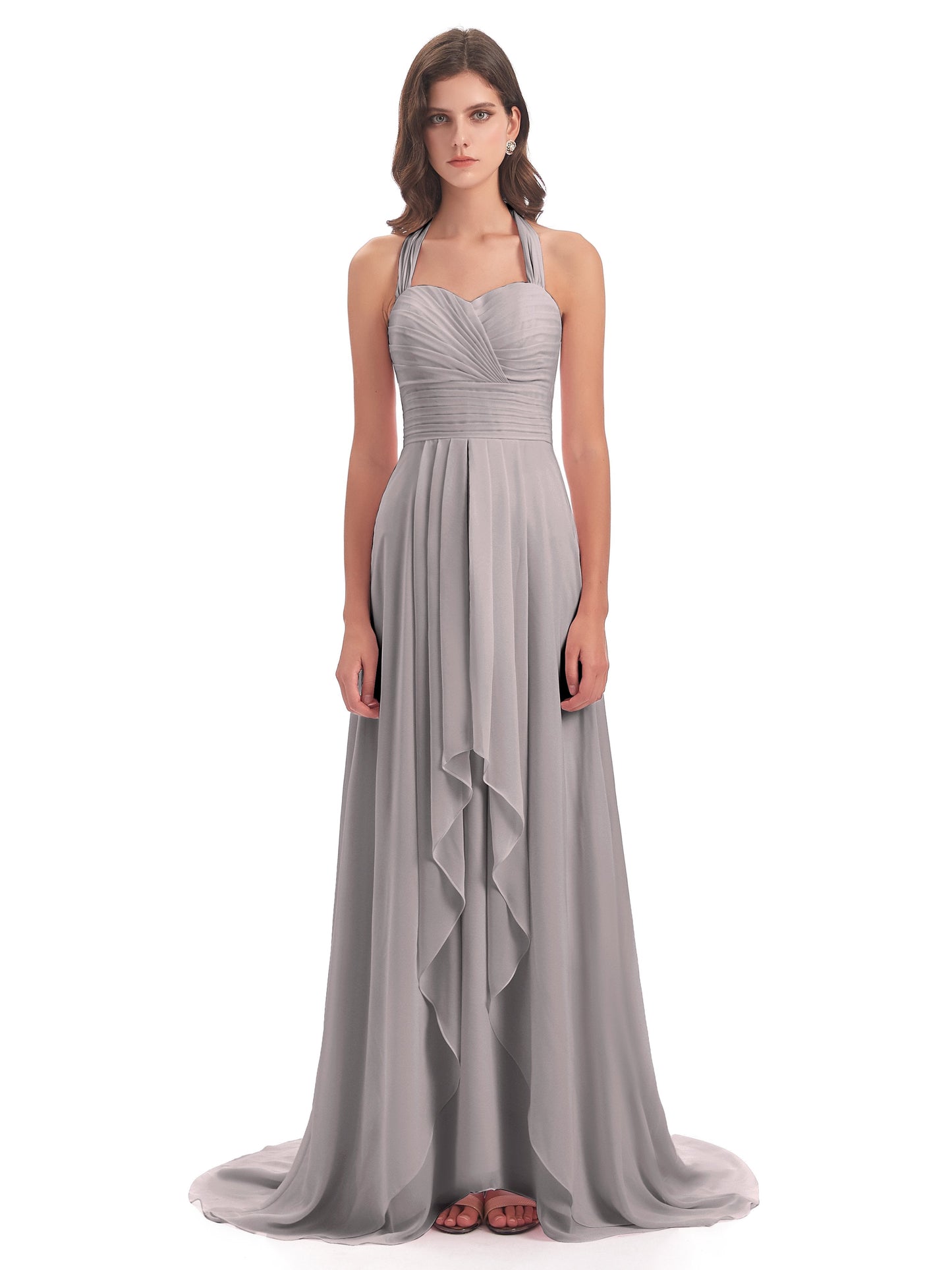 Ensley Court Train High-low Halter Chiffon Bridesmaid Dresses