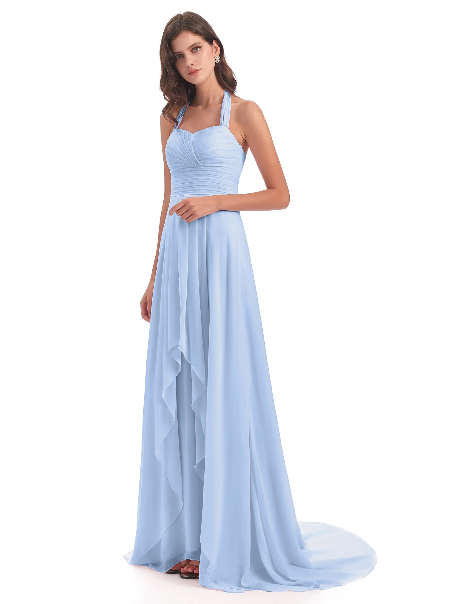 Ensley Court Train High-low Halter Chiffon Bridesmaid Dresses