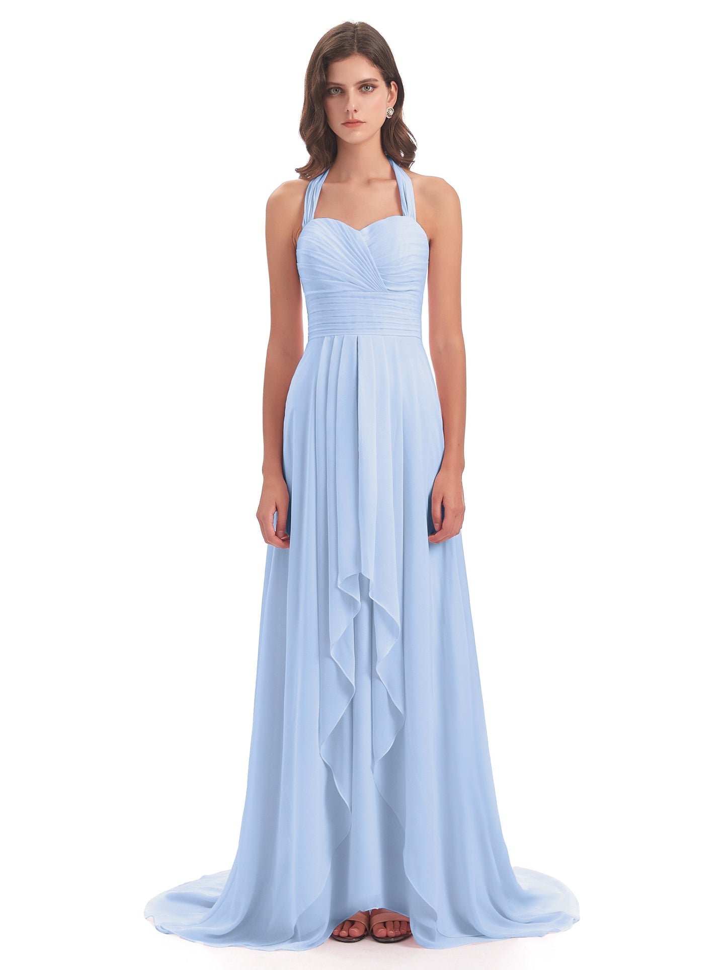 Ensley Court Train High-low Halter Chiffon Bridesmaid Dresses