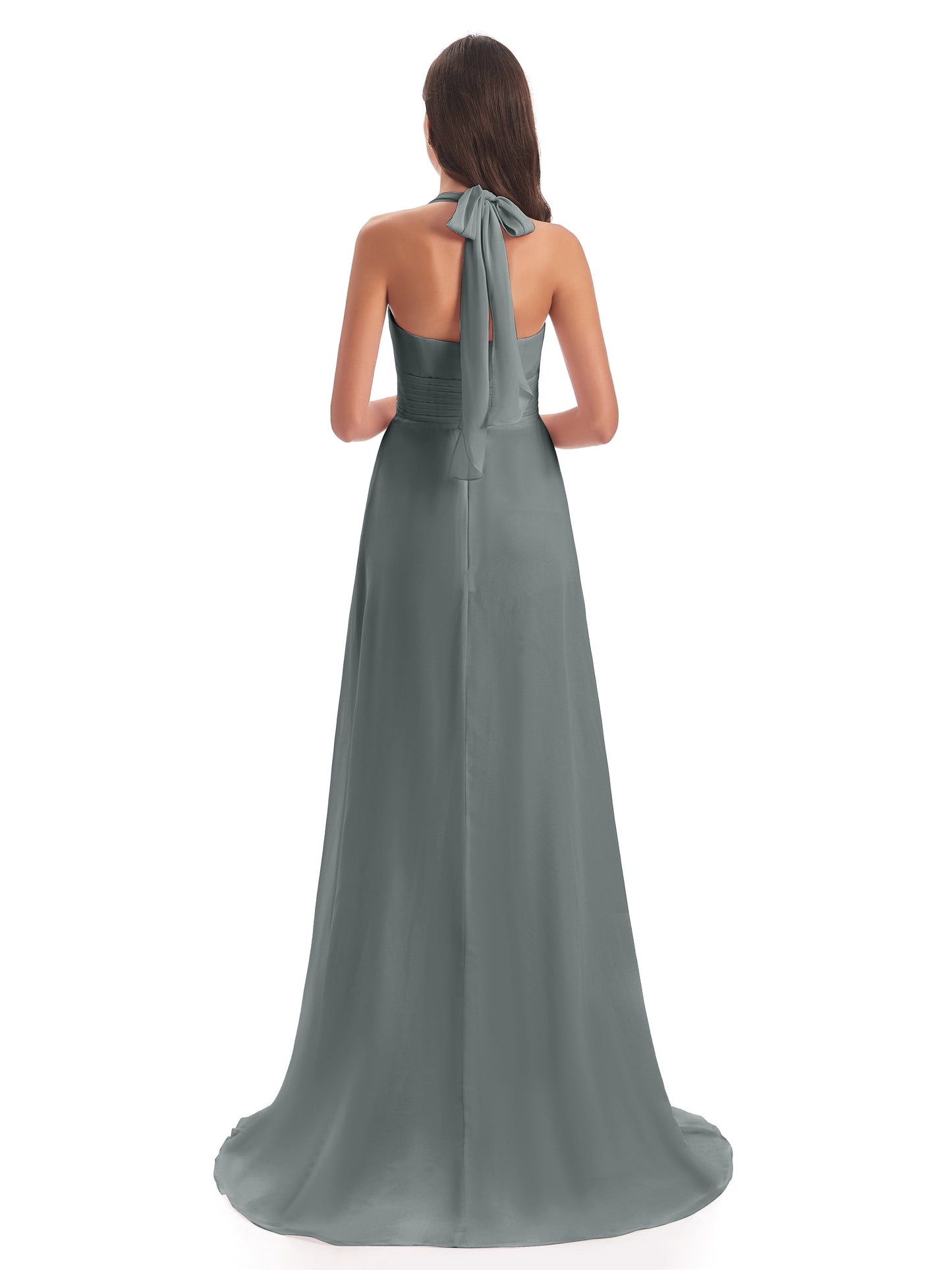 Ensley Court Train High-low Halter Chiffon Bridesmaid Dresses