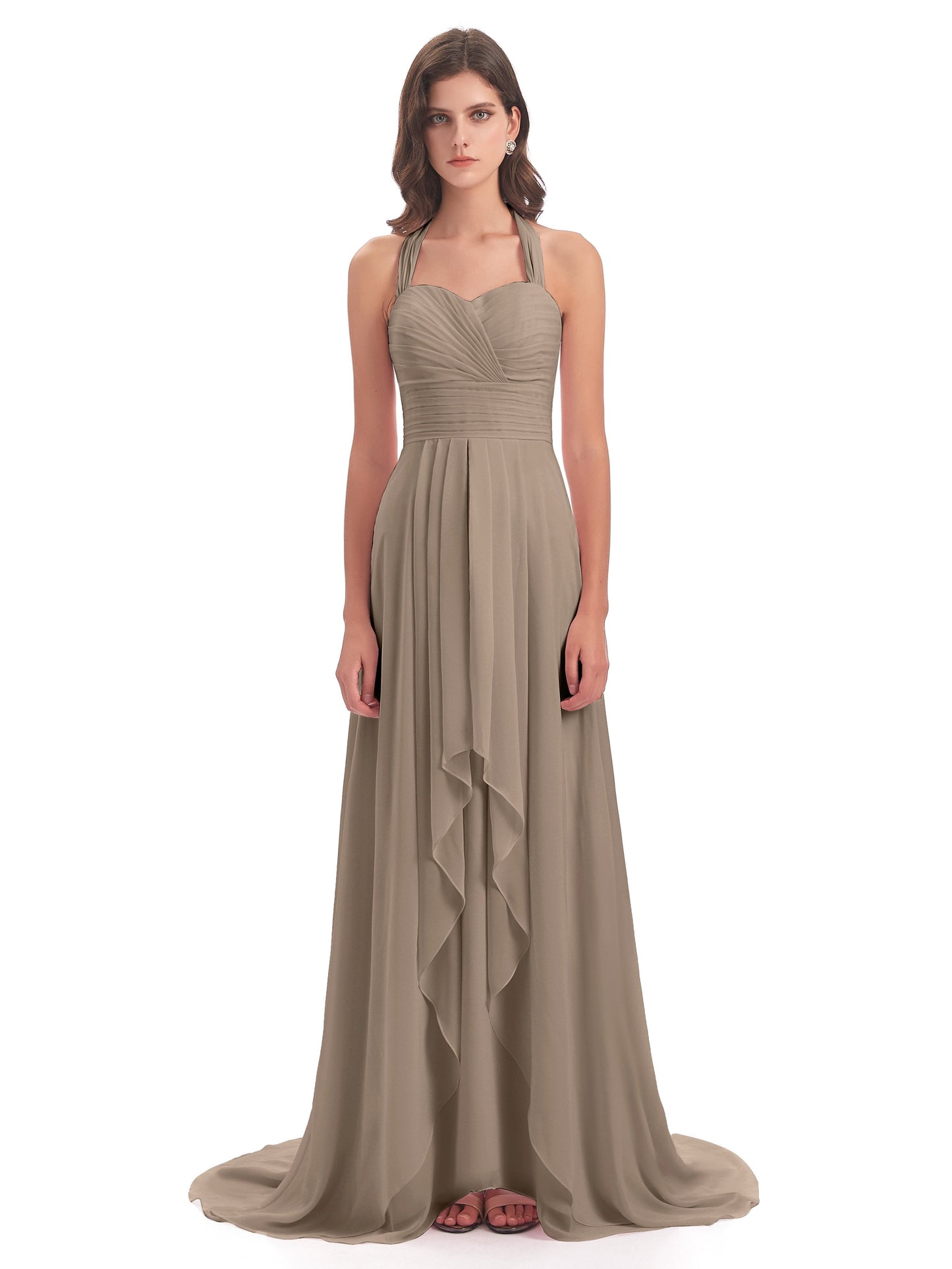 Ensley Court Train High-low Halter Chiffon Bridesmaid Dresses