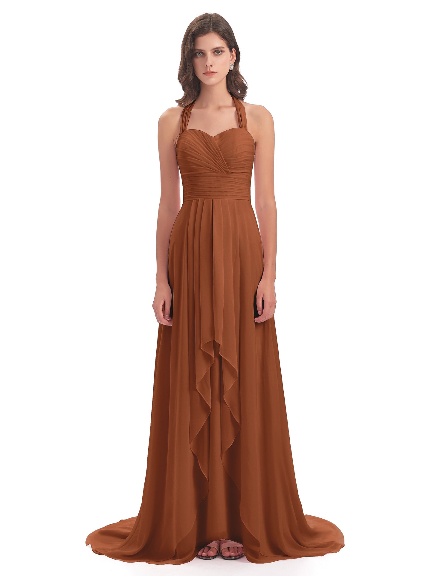 Ensley Court Train High-low Halter Chiffon Bridesmaid Dresses