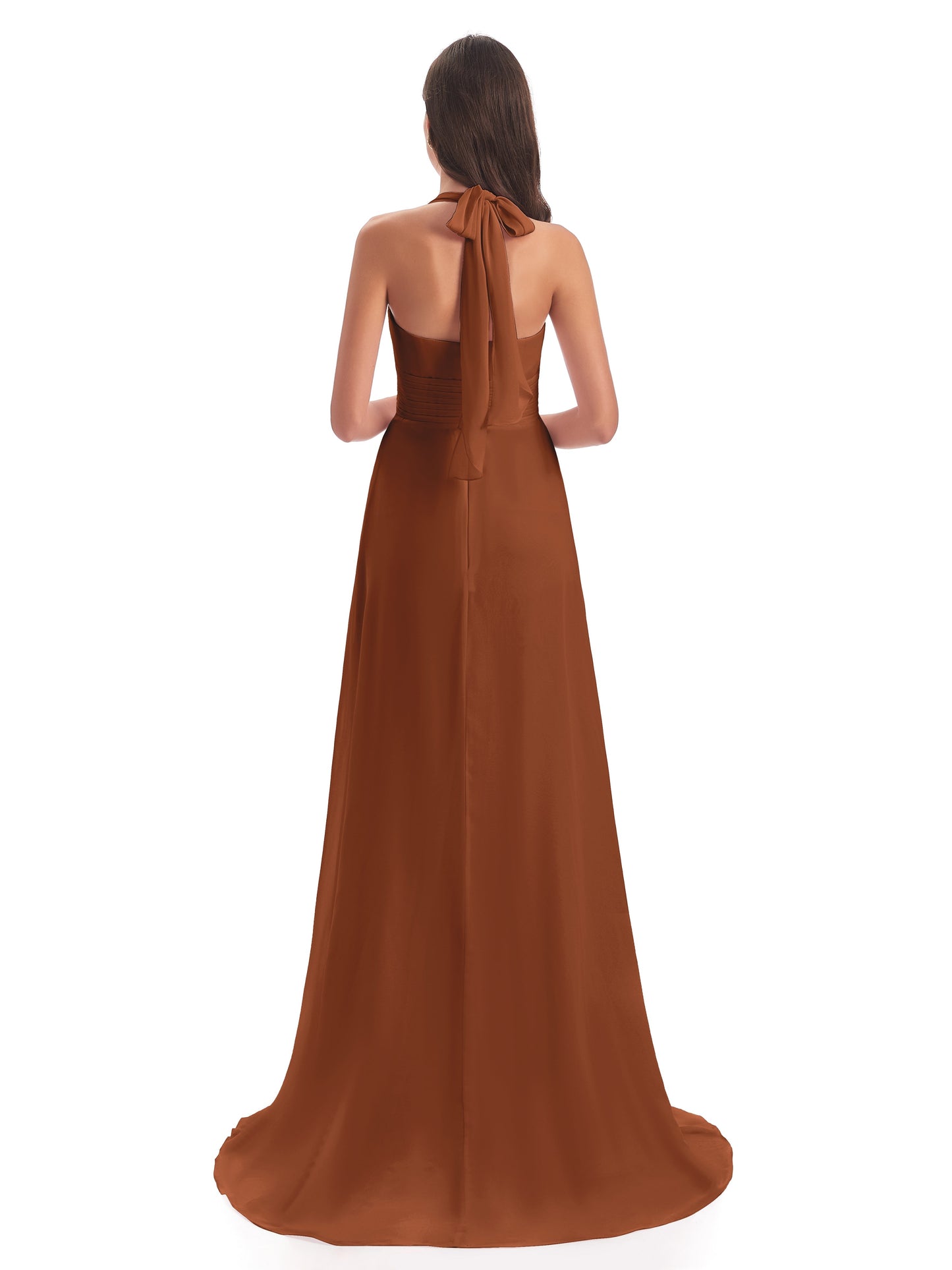 Ensley Court Train High-low Halter Chiffon Bridesmaid Dresses