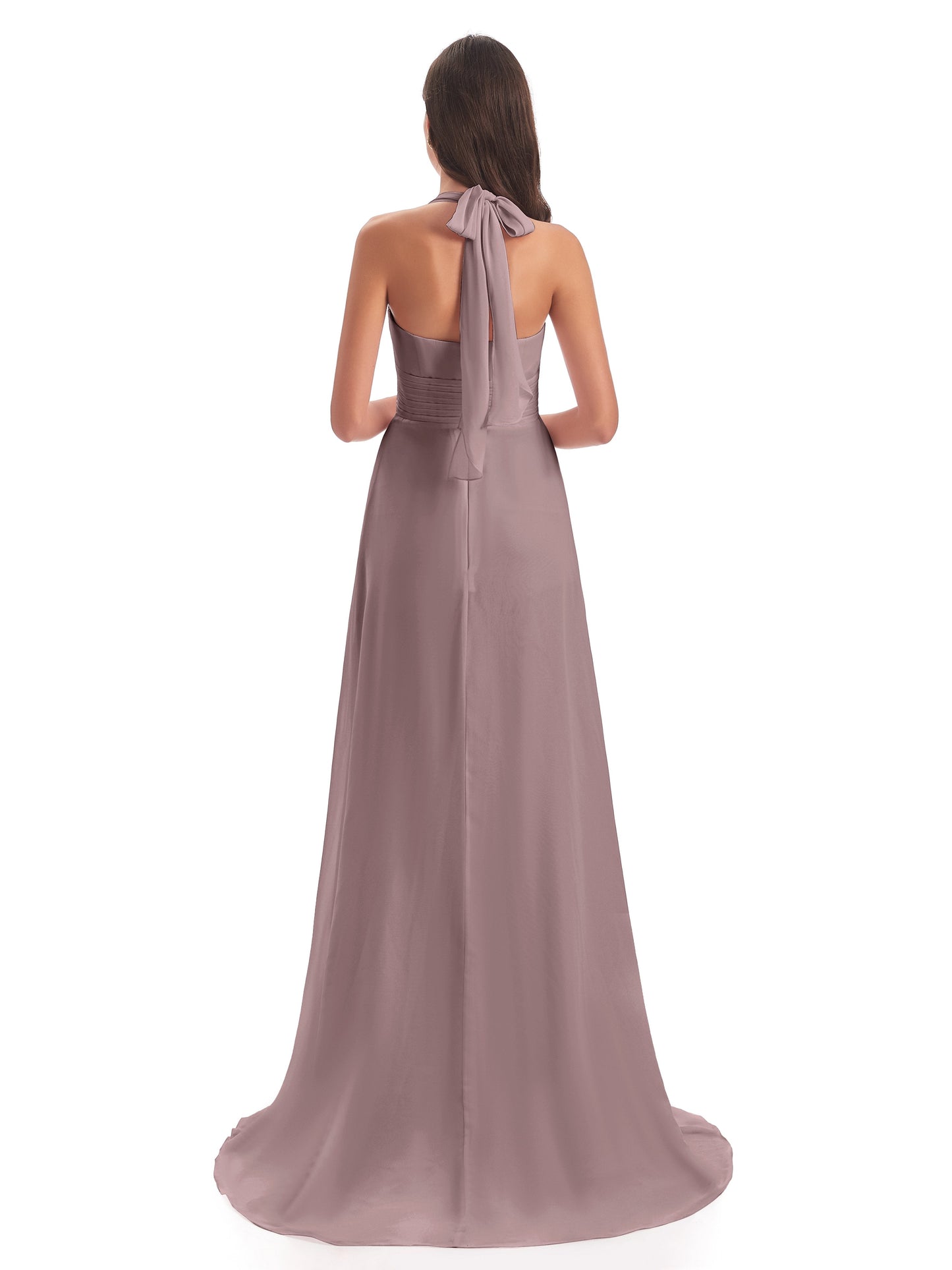 Ensley Court Train High-low Halter Chiffon Bridesmaid Dresses