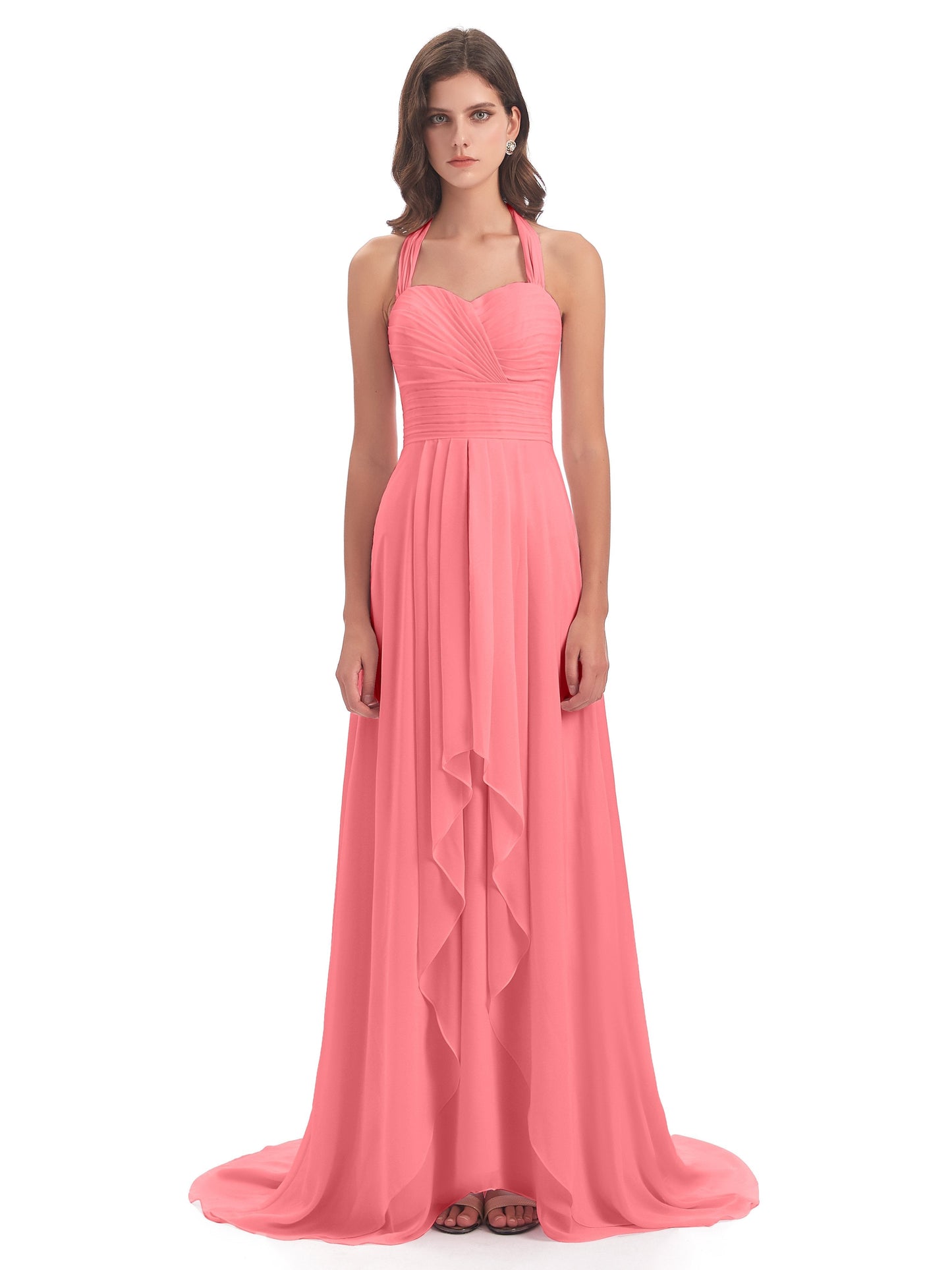 Ensley Court Train High-low Halter Chiffon Bridesmaid Dresses