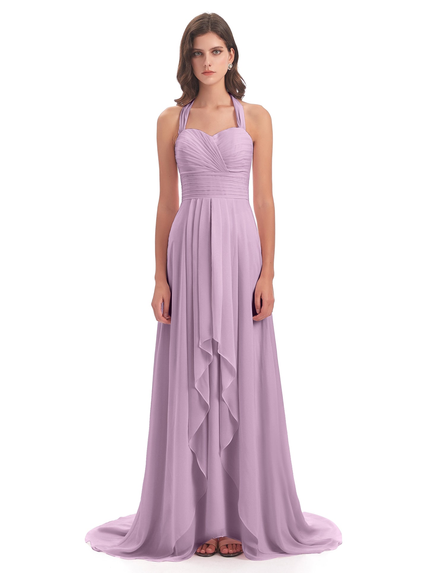 Ensley Court Train High-low Halter Chiffon Bridesmaid Dresses