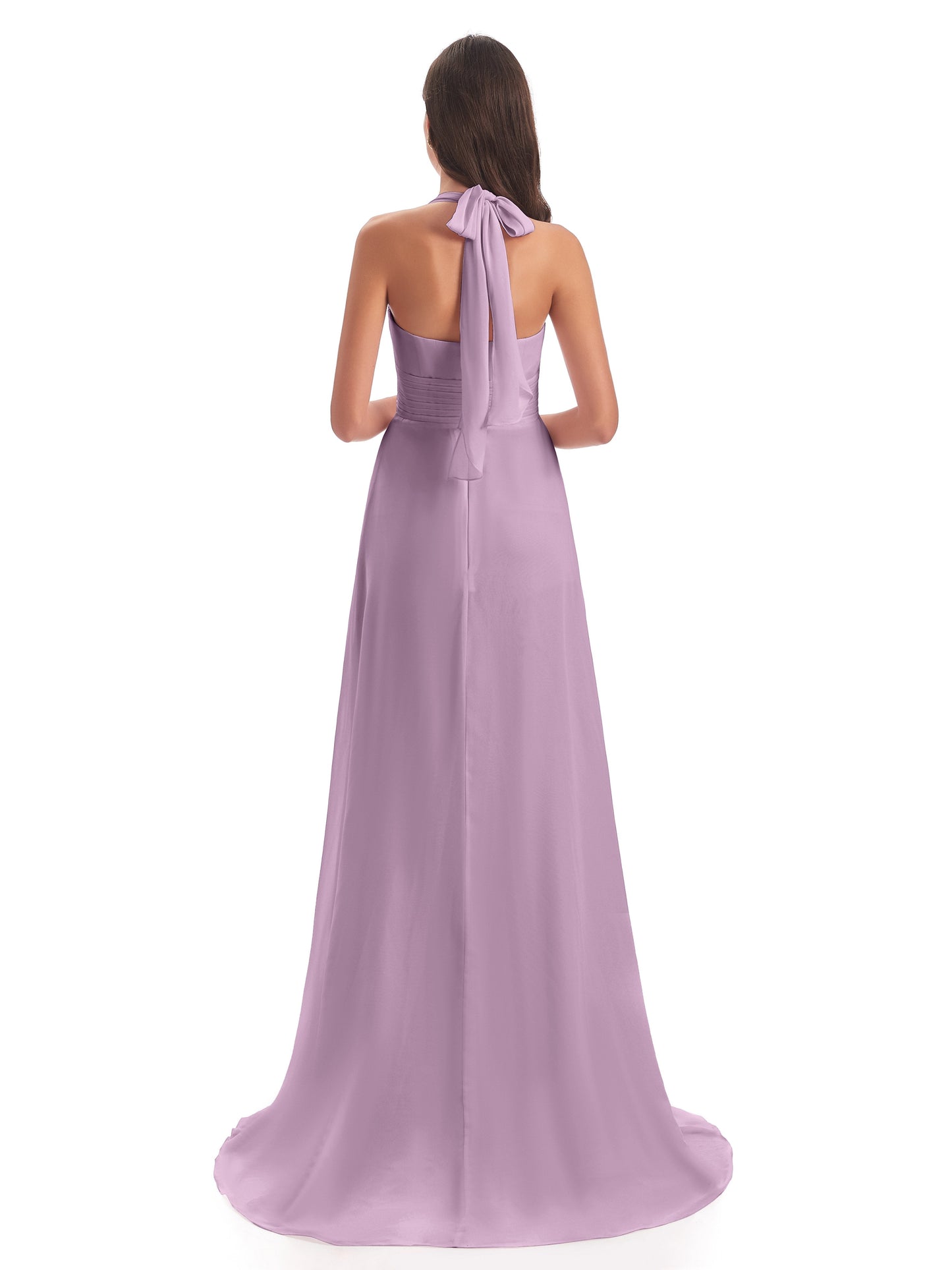 Ensley Court Train High-low Halter Chiffon Bridesmaid Dresses