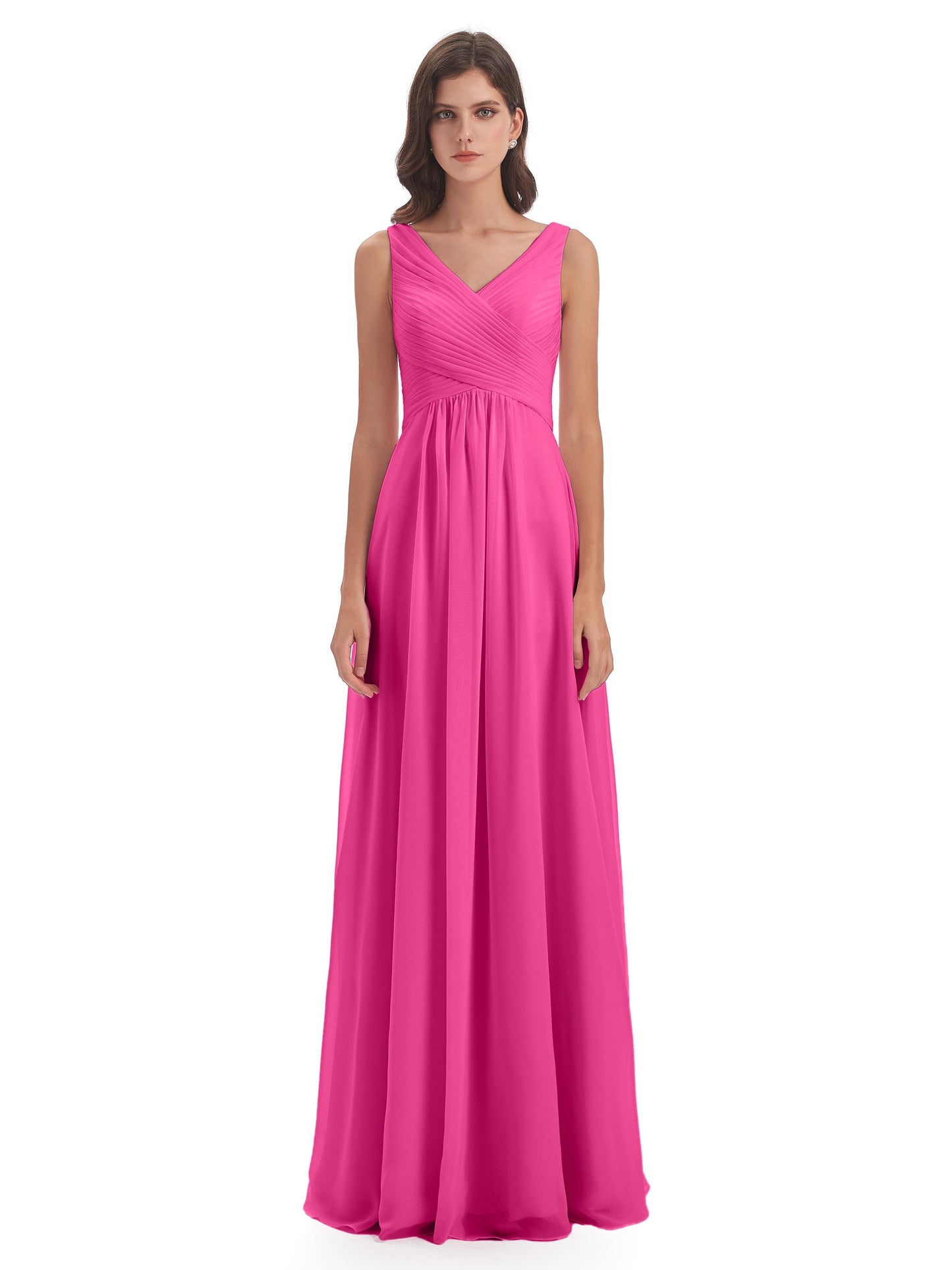 Evalyn V-neck Straps Chiffon Long Bridesmaid Dresses