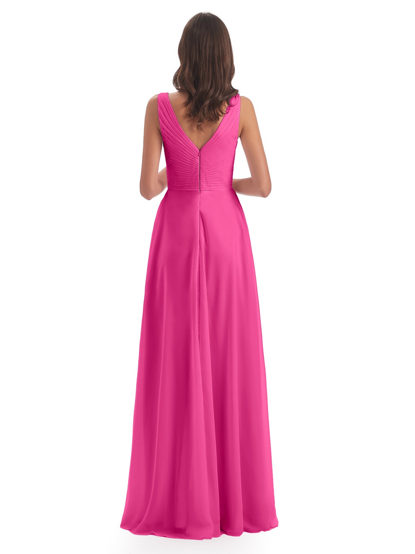 Evalyn V-neck Straps Chiffon Long Bridesmaid Dresses