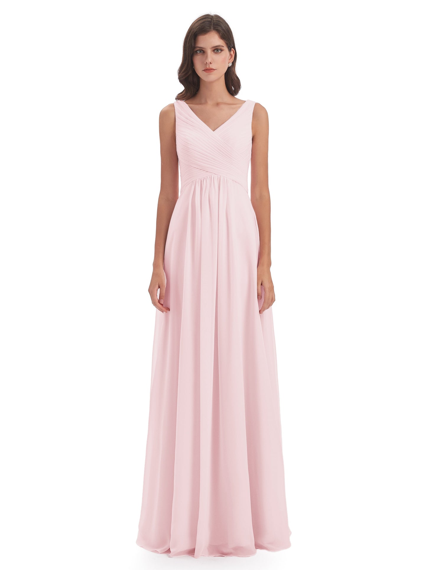 Evalyn V-neck Straps Chiffon Long Bridesmaid Dresses