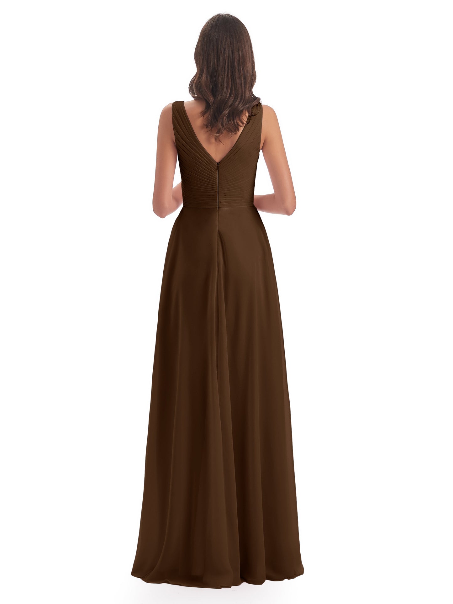 Evalyn V-neck Straps Chiffon Long Bridesmaid Dresses