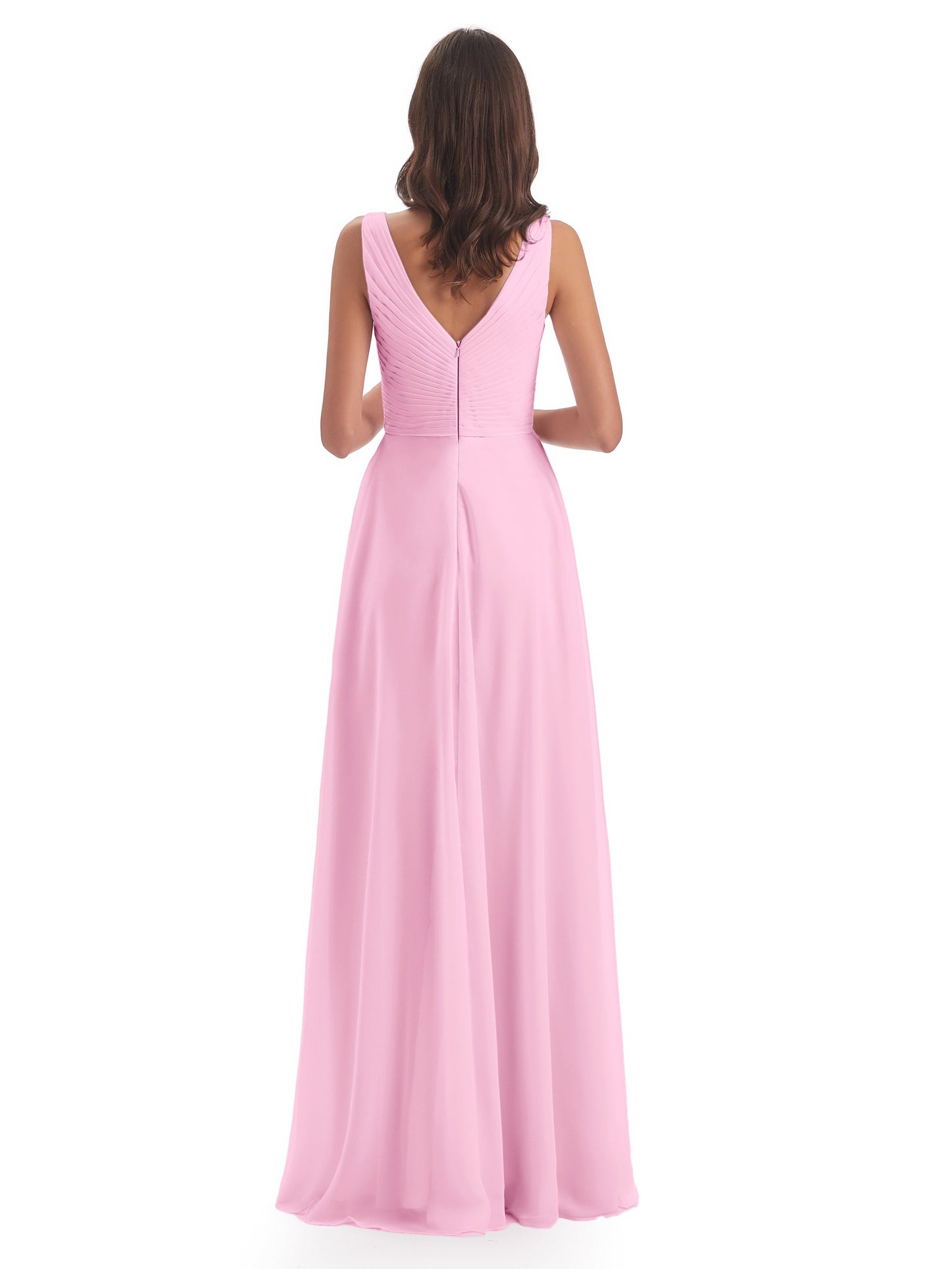 Evalyn V-neck Straps Chiffon Long Bridesmaid Dresses