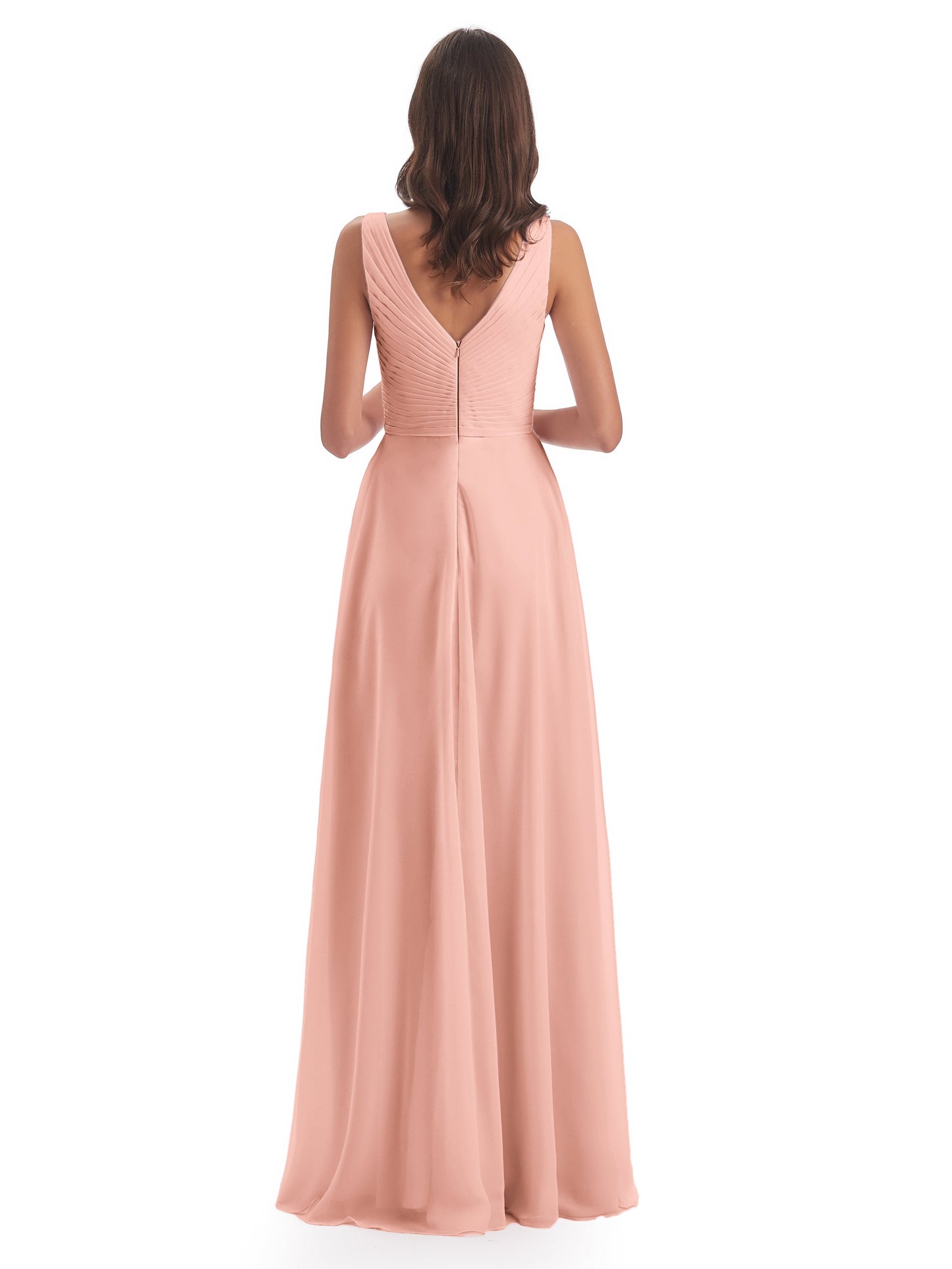 Evalyn V-neck Straps Chiffon Long Bridesmaid Dresses