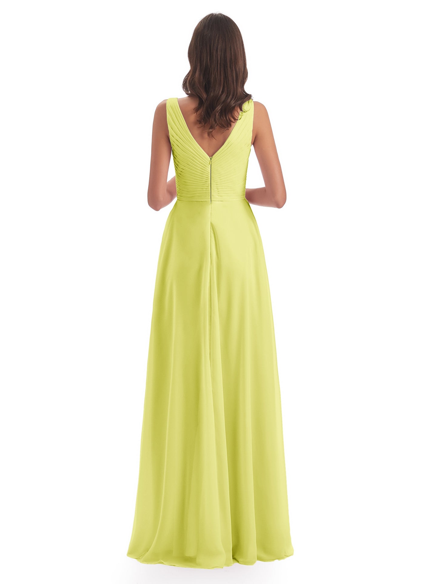 Evalyn V-neck Straps Chiffon Long Bridesmaid Dresses