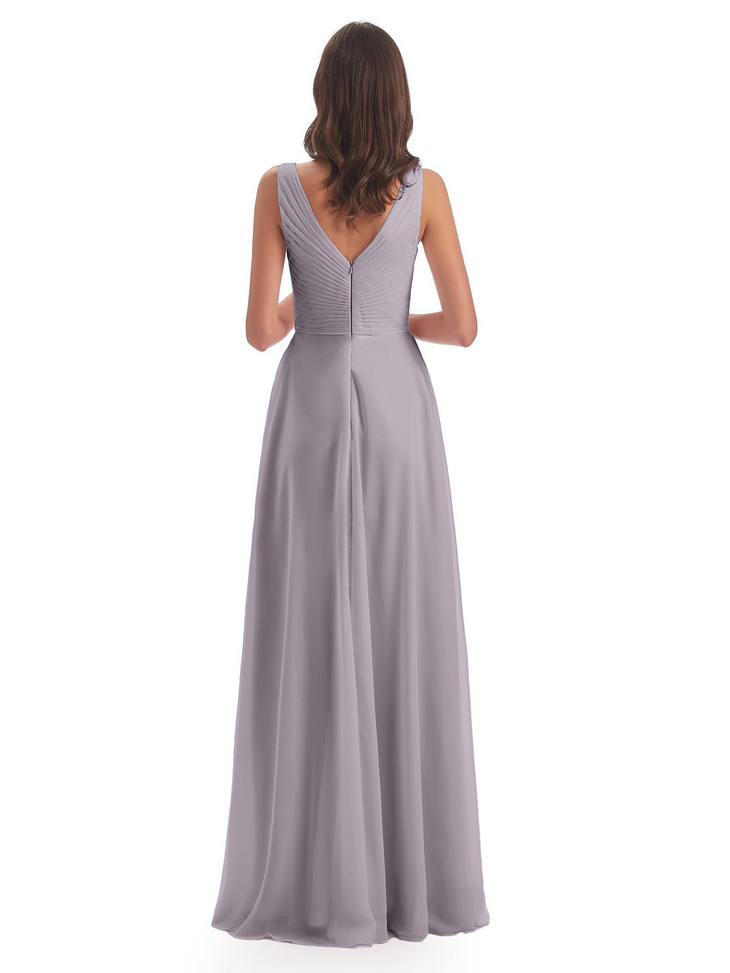 Evalyn V-neck Straps Chiffon Long Bridesmaid Dresses