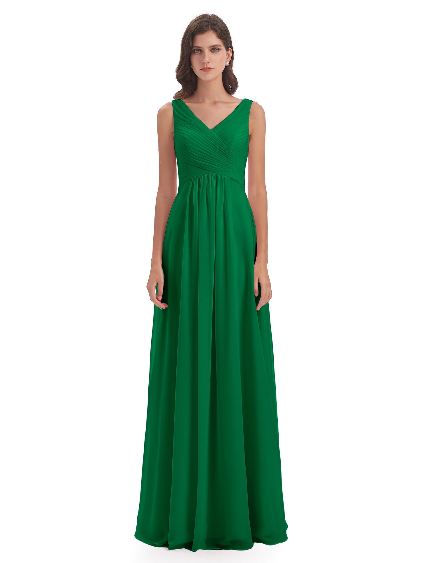 Evalyn V-neck Straps Chiffon Long Bridesmaid Dresses