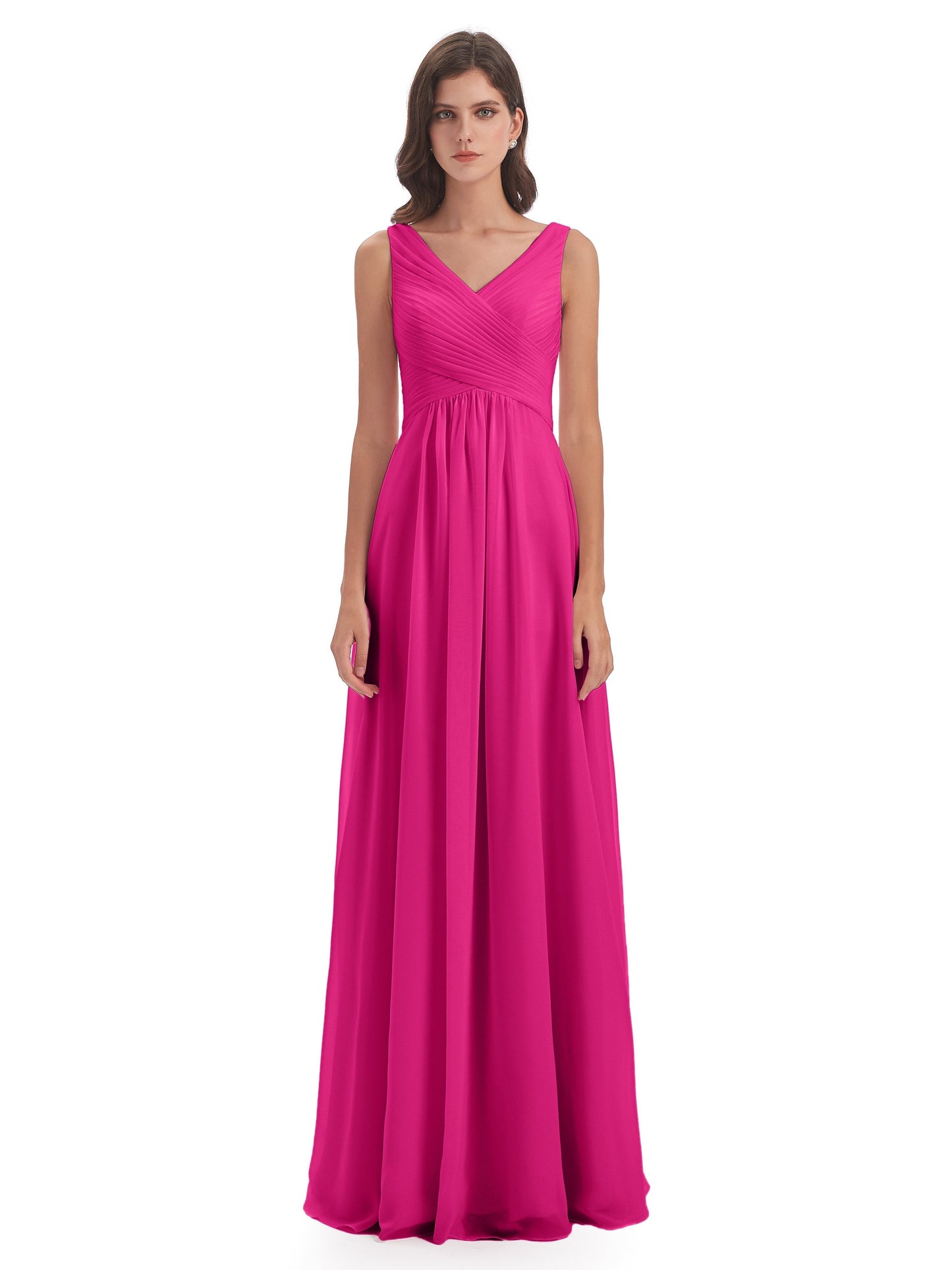 Evalyn V-neck Straps Chiffon Long Bridesmaid Dresses