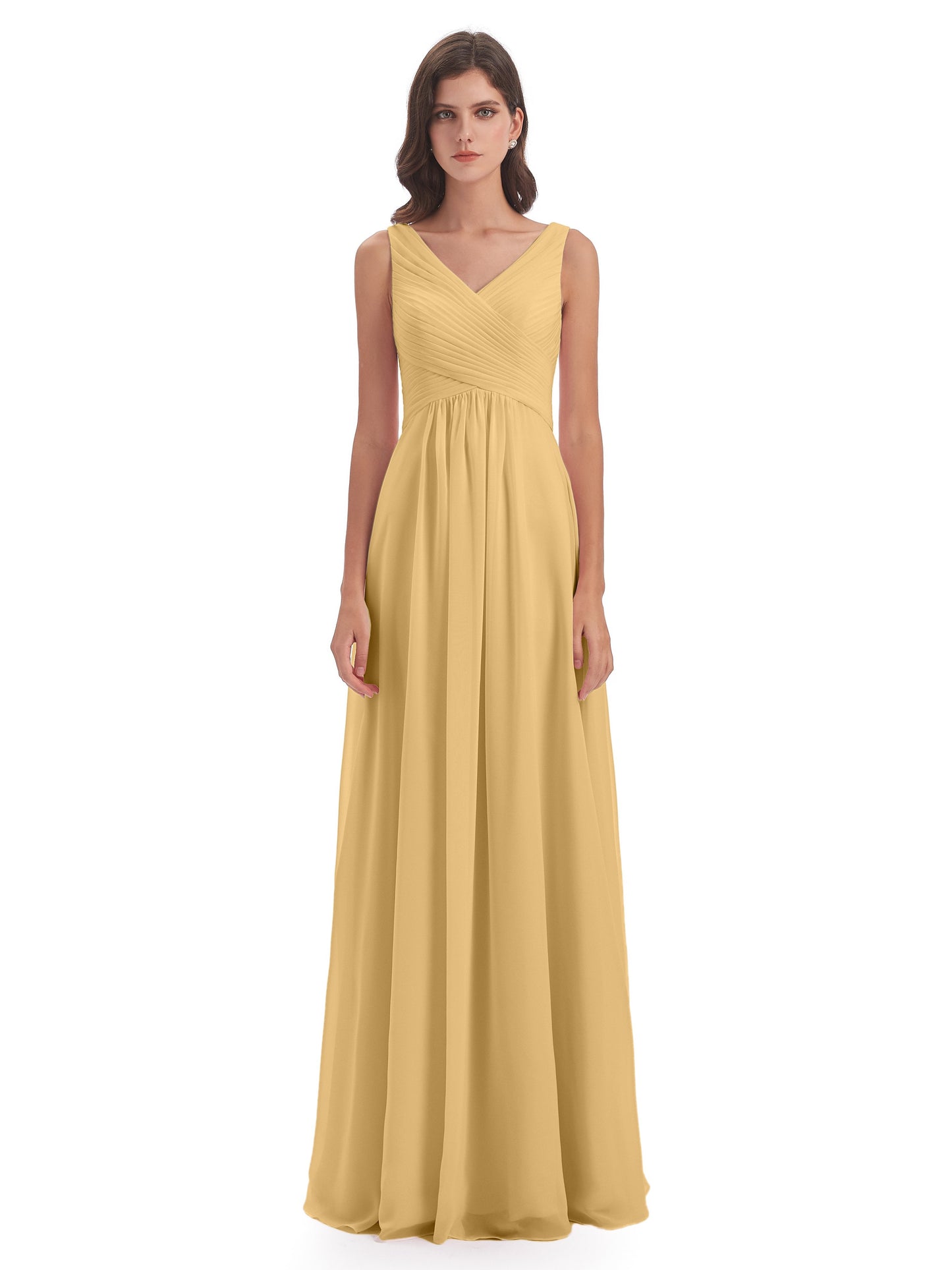 Evalyn V-neck Straps Chiffon Long Bridesmaid Dresses