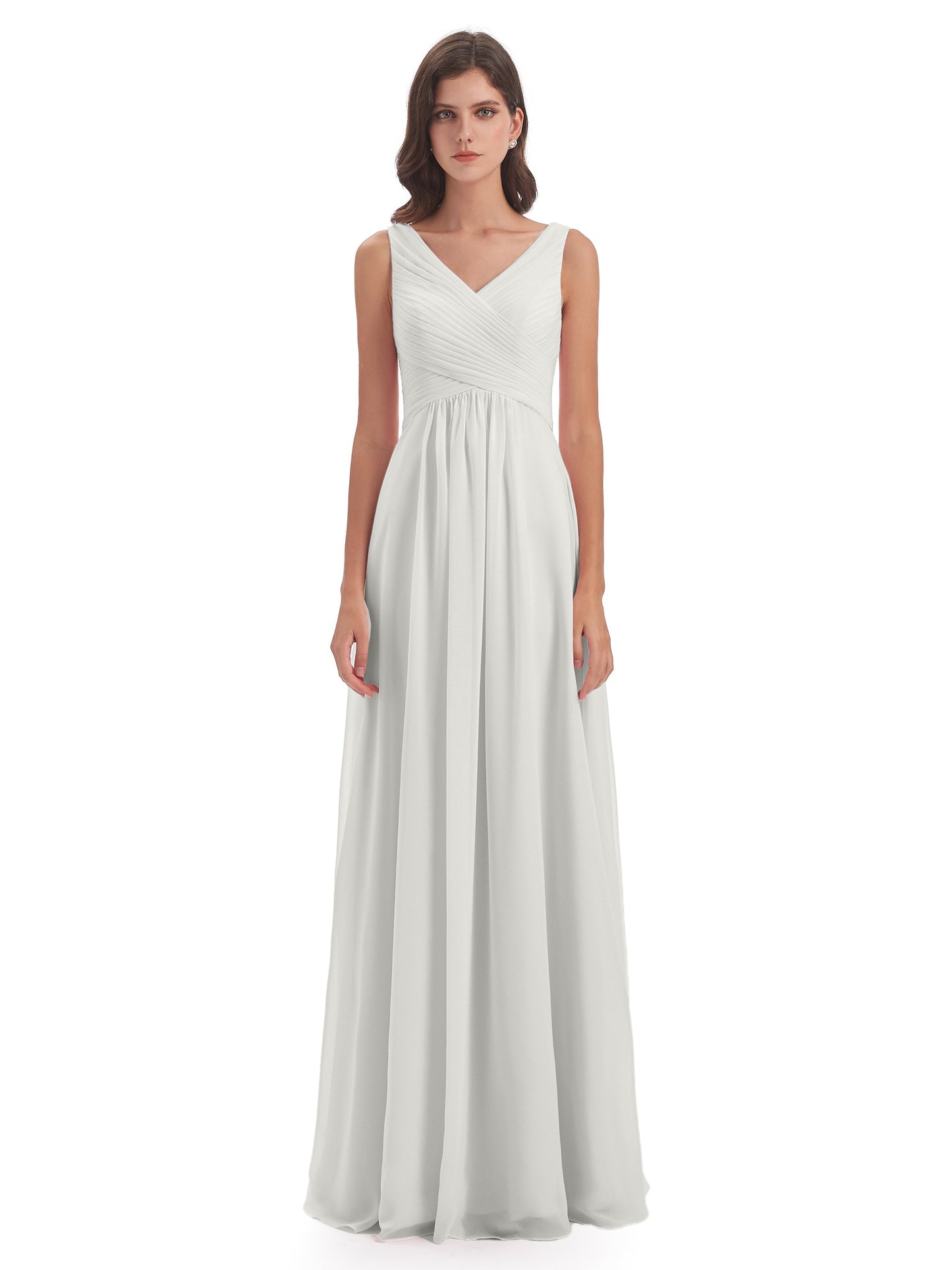Evalyn V-neck Straps Chiffon Long Bridesmaid Dresses