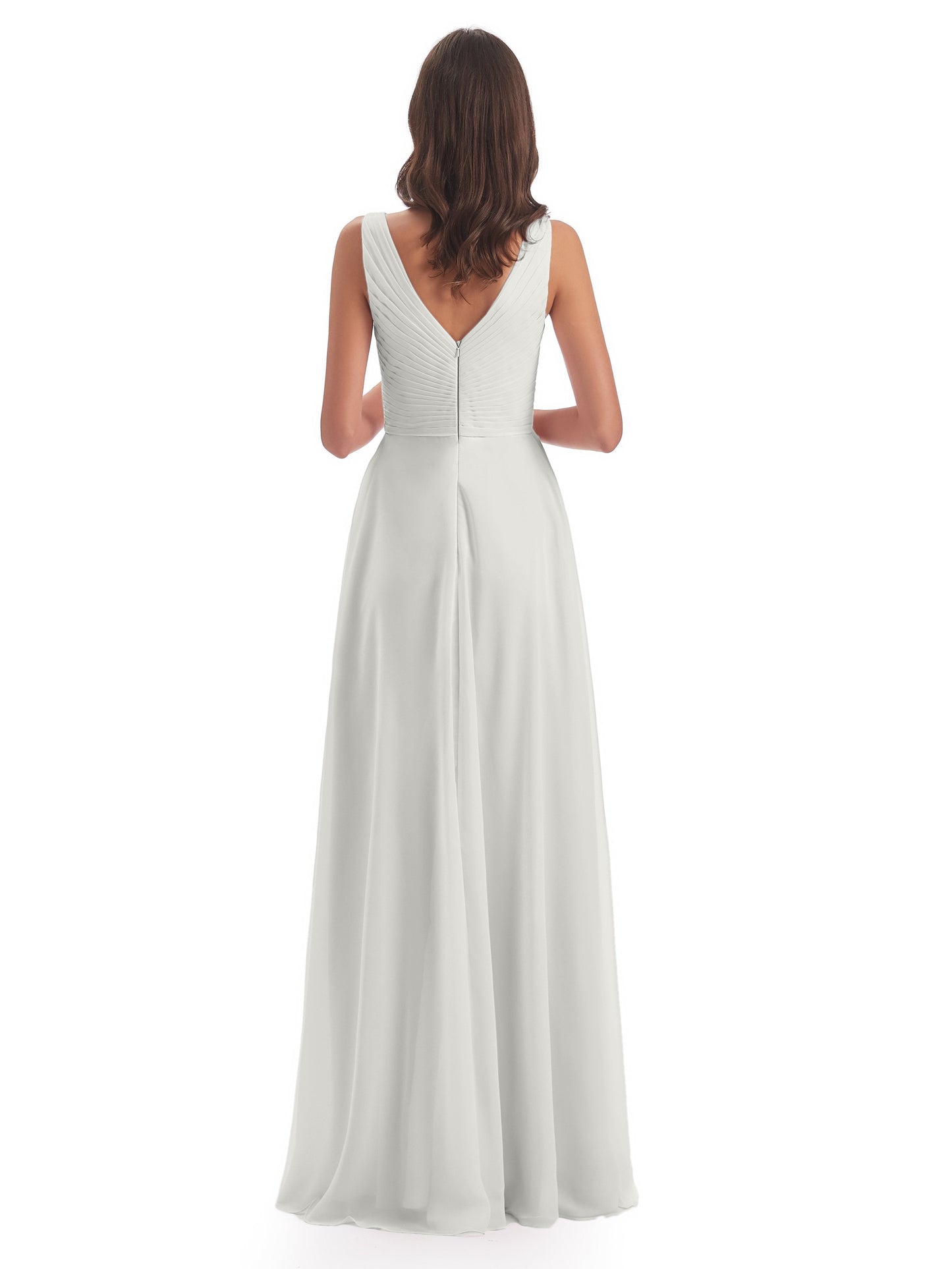 Evalyn V-neck Straps Chiffon Long Bridesmaid Dresses