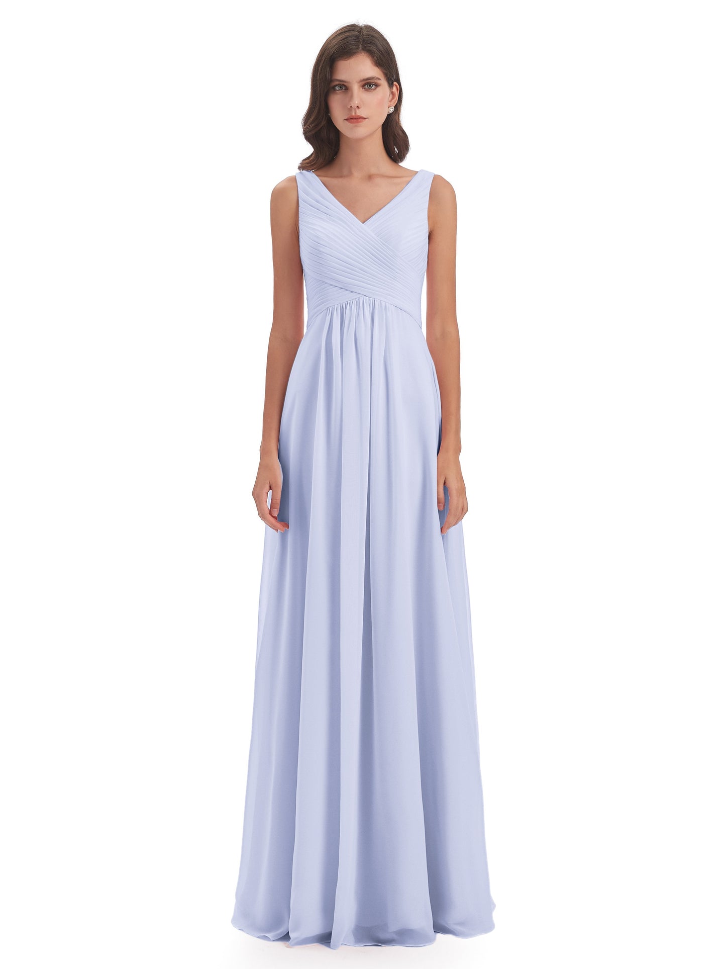 Evalyn V-neck Straps Chiffon Long Bridesmaid Dresses