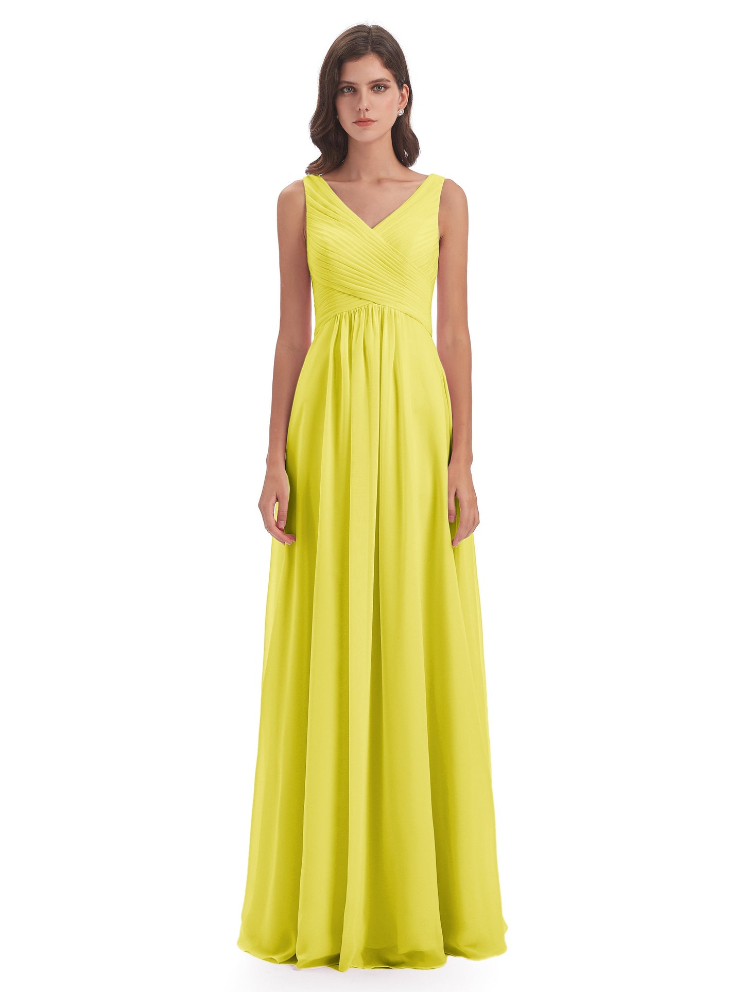 Evalyn V-neck Straps Chiffon Long Bridesmaid Dresses