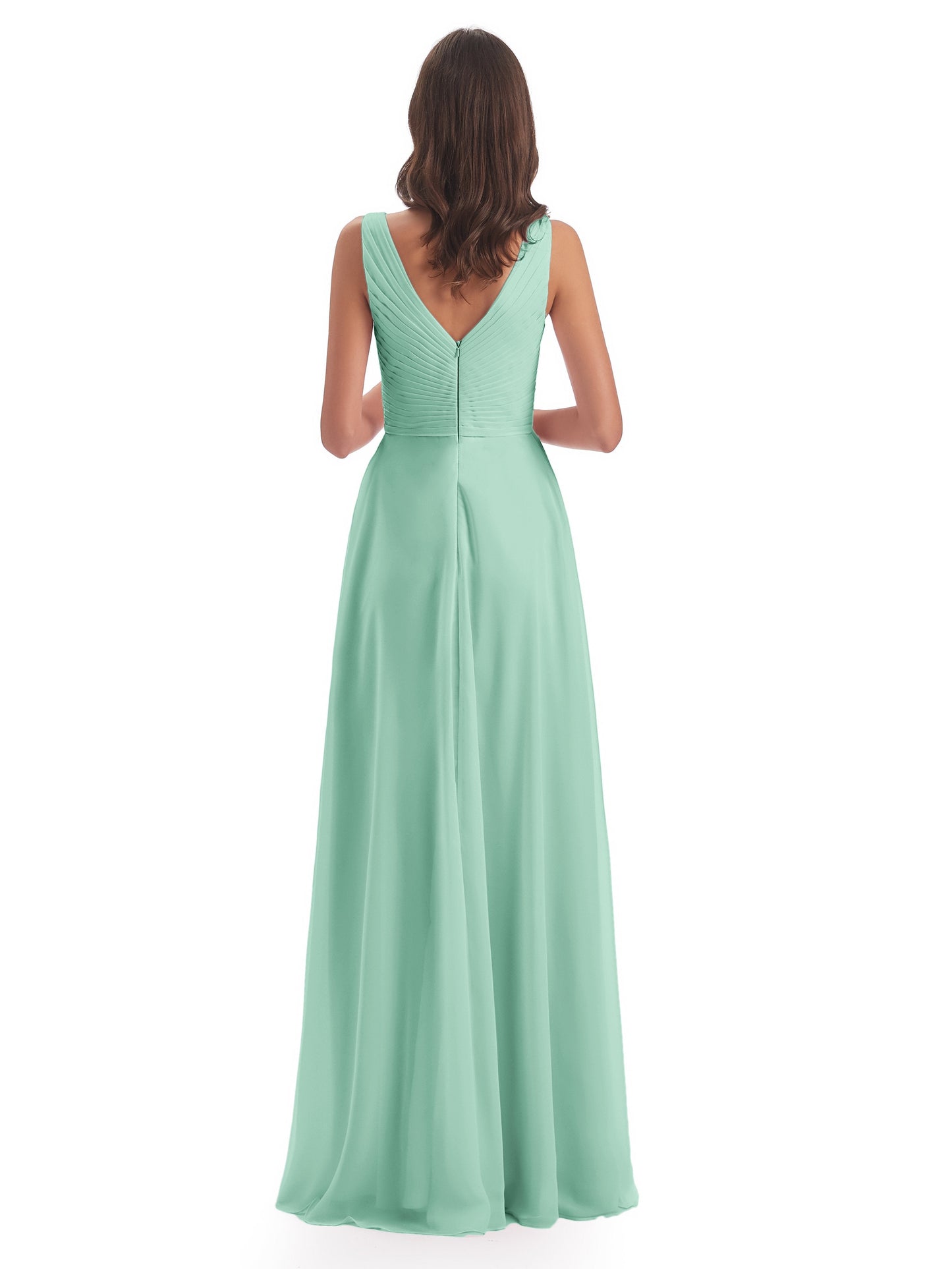 Evalyn V-neck Straps Chiffon Long Bridesmaid Dresses