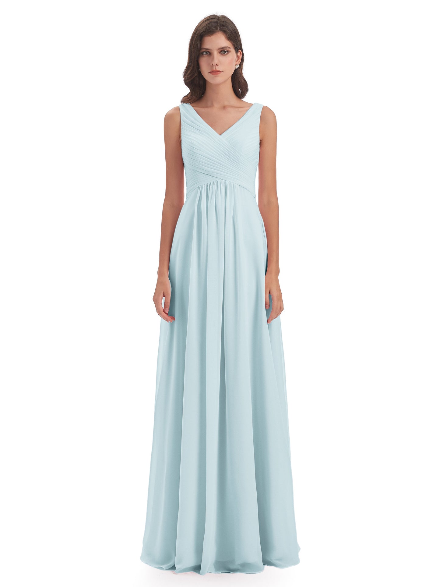 Evalyn V-neck Straps Chiffon Long Bridesmaid Dresses