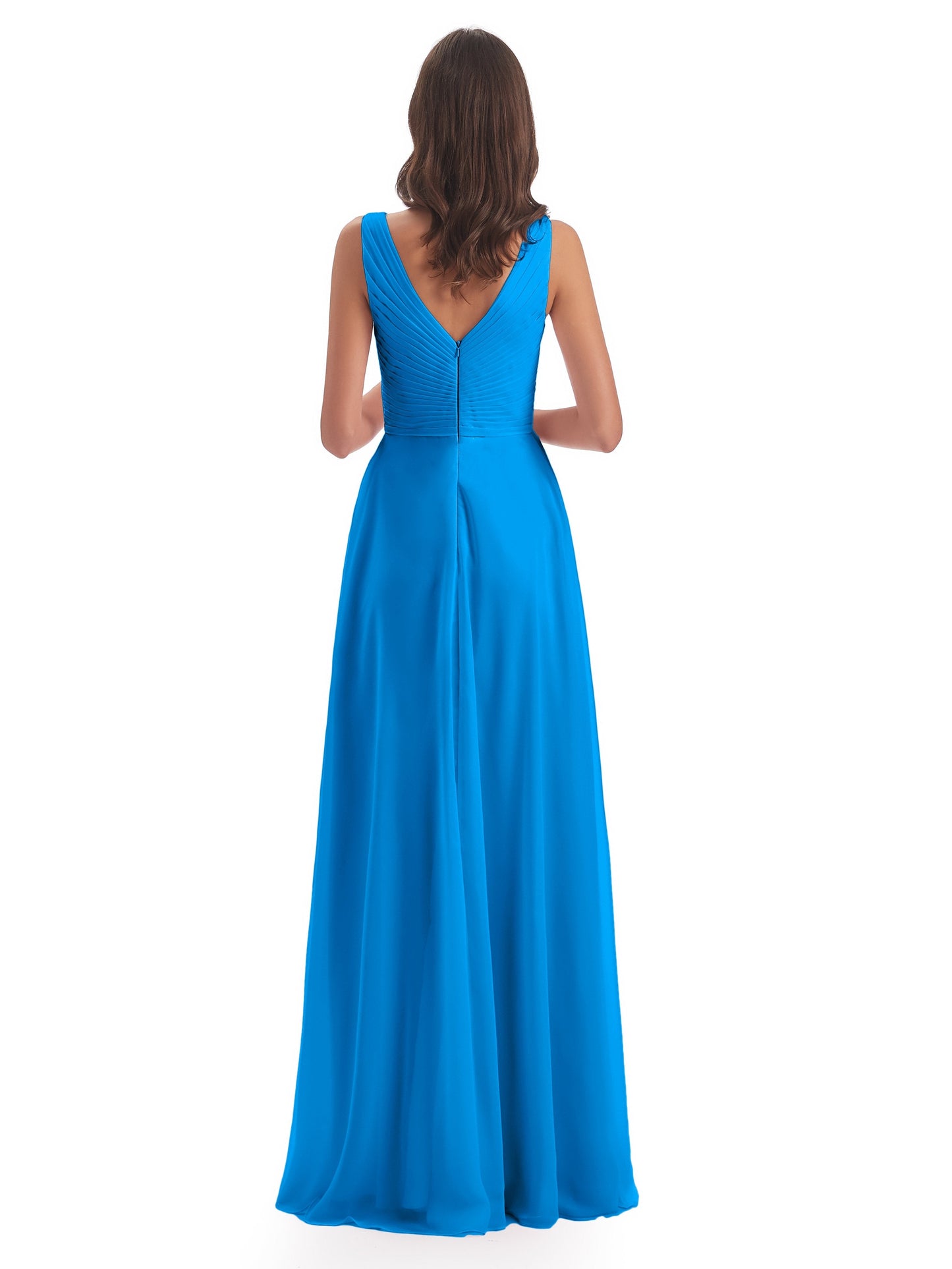 Evalyn V-neck Straps Chiffon Long Bridesmaid Dresses
